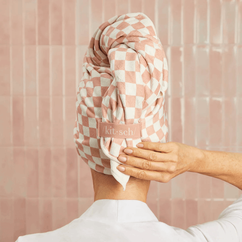 XL Hair Towel Terracotta Checker