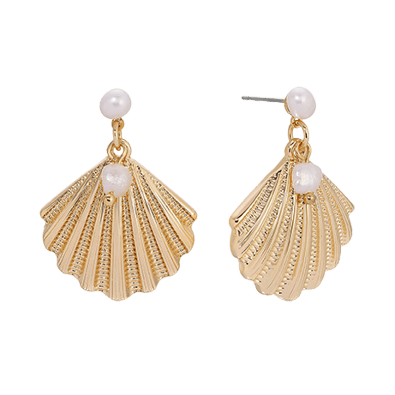 18K Gold Plated Scallop Shell and Pearl Earrings