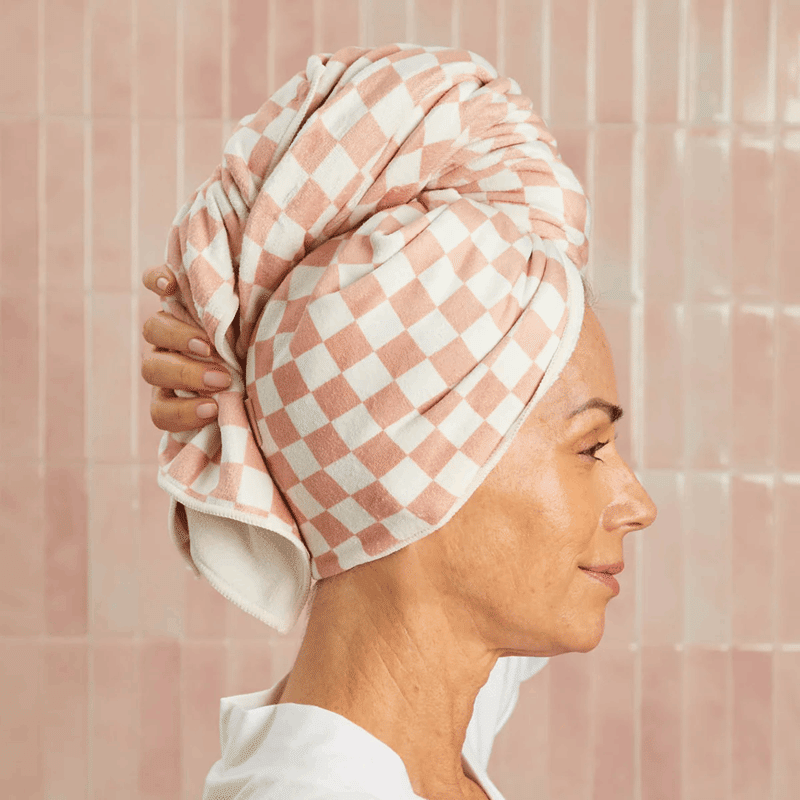XL Hair Towel Terracotta Checker