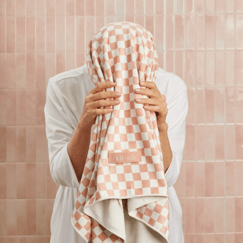 XL Hair Towel Terracotta Checker