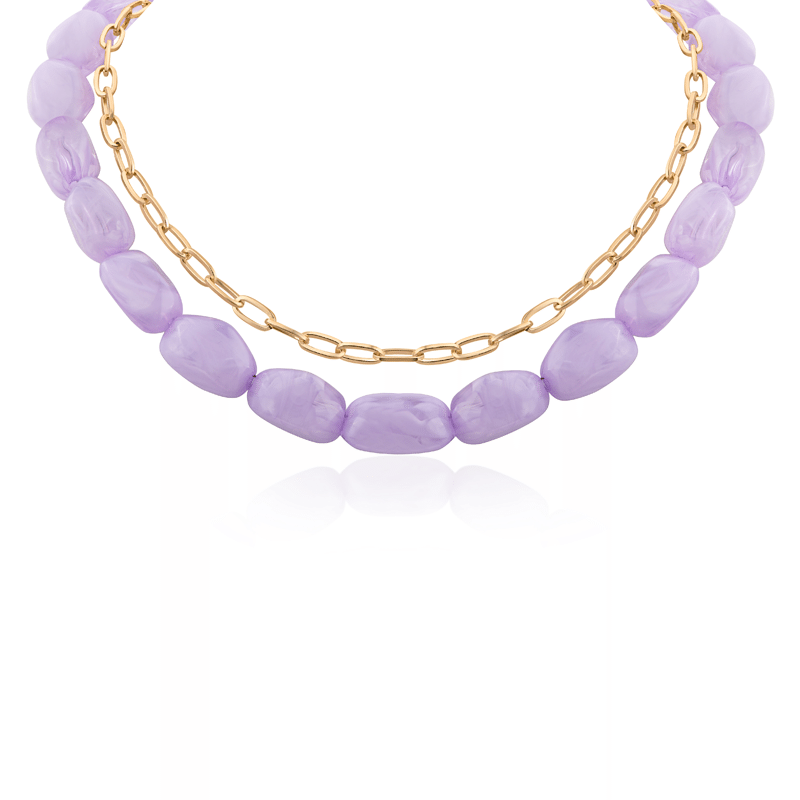 Double Necklace with Oval Links & Lavender Stones