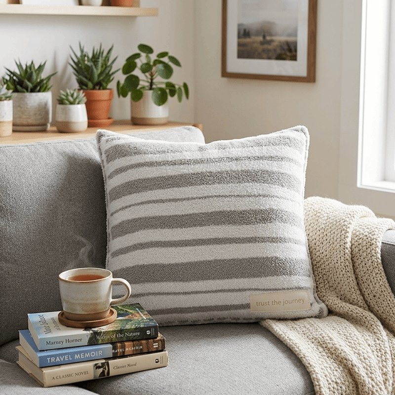 Cozychic Pillow - Grey Cream Stripe