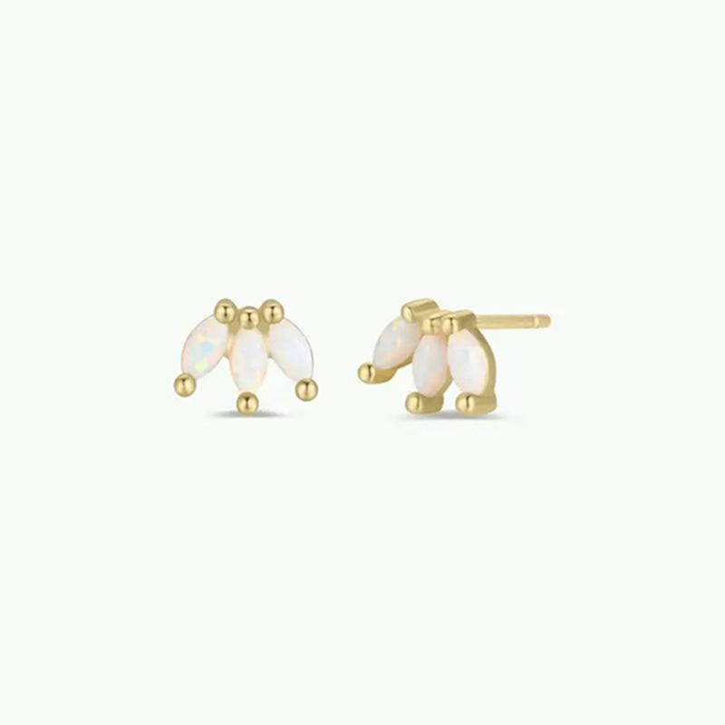 18K Gold Plated Opal Crown Stud Earring