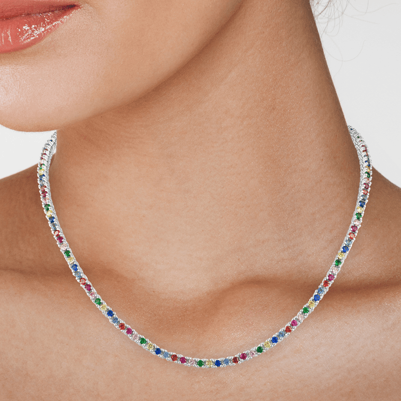 20 CTTW Round Cut CZ Multi-Color Tennis Necklace