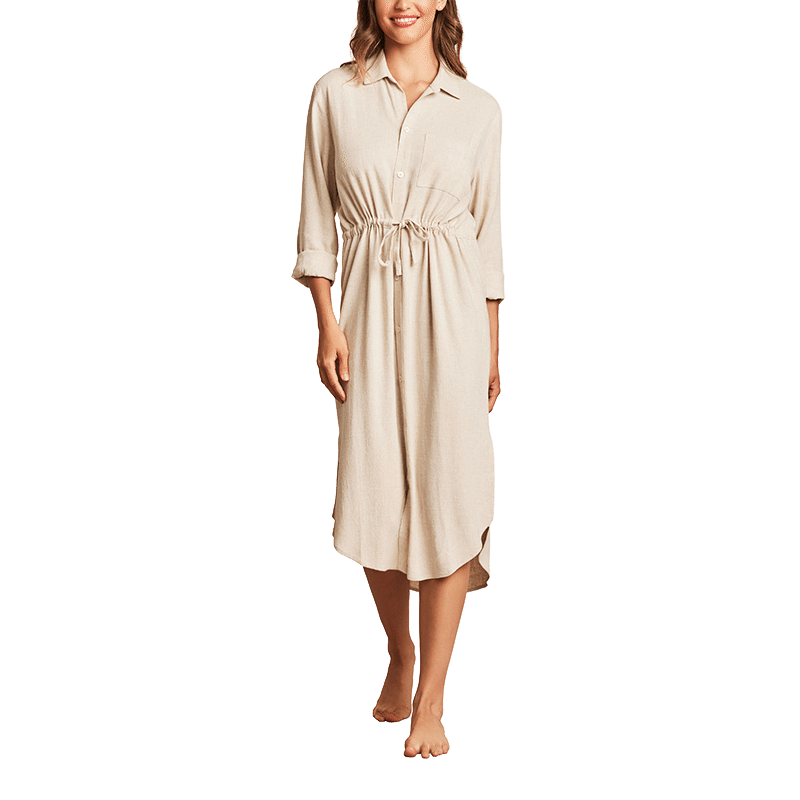 Linen Blend Cinched Shirtdress
