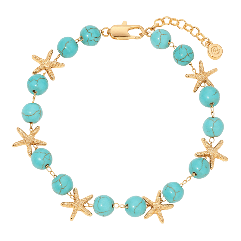 18K Gold Plated Starfish and Turquoise Beaded Anklet