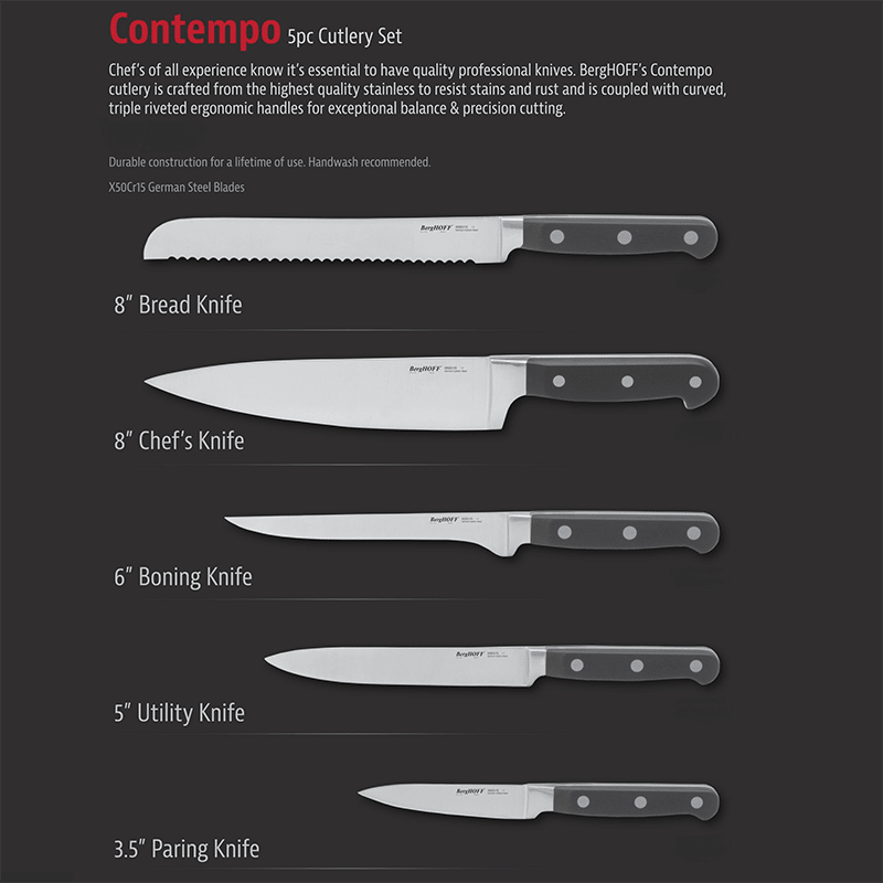 5 Piece Contempo Stainless Steel Knife Set