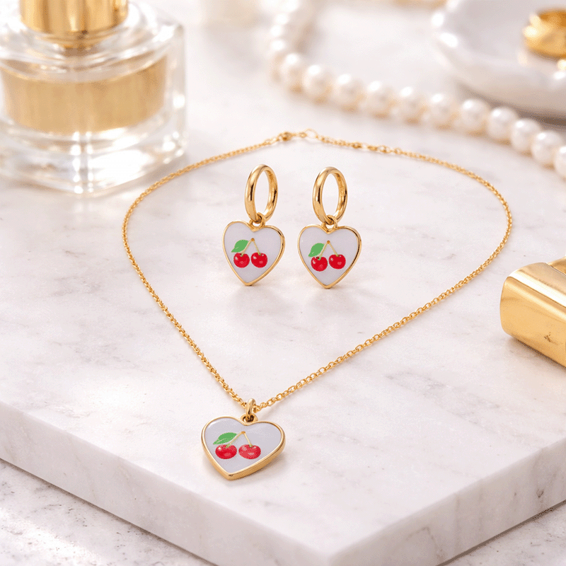 Sweet Cherry Necklace & Earring Set