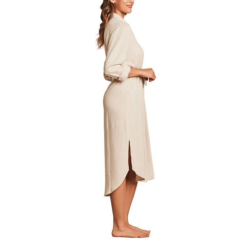 Linen Blend Cinched Shirtdress