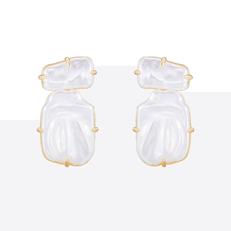 18K Gold Plated Edge of Water Double Pearl Earrings
