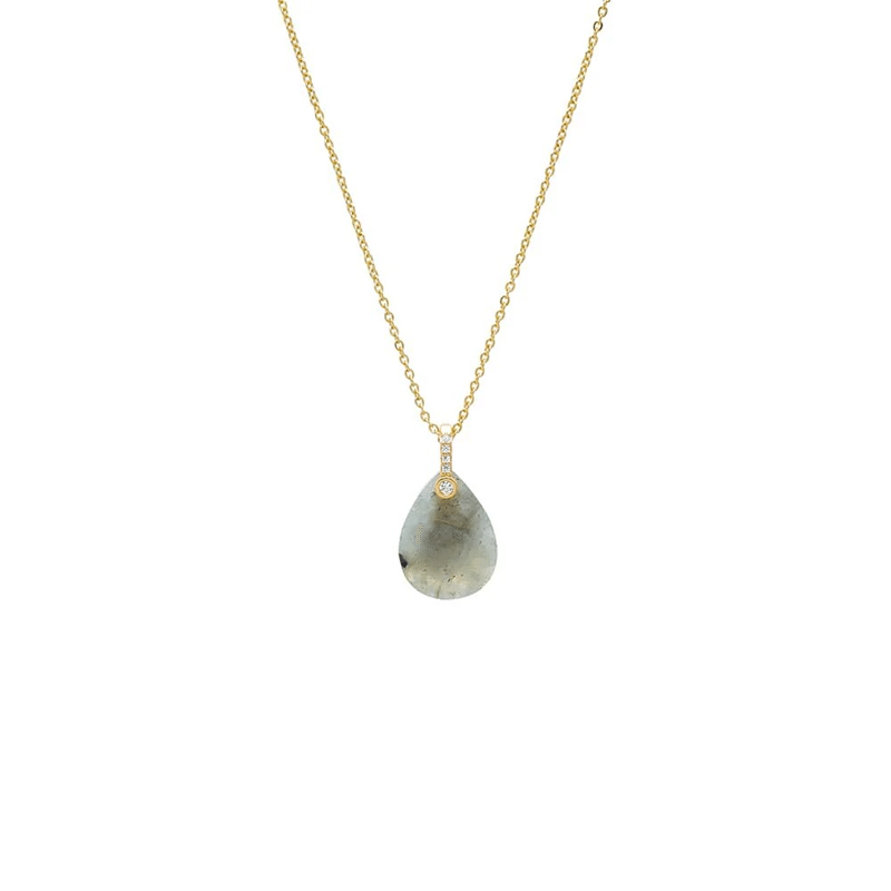 Pave Teardrop Natural Stone Pendant Necklace