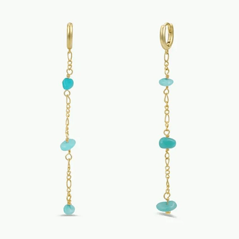 18K Gold Plated Raw Gemstone Chain Drop Earring