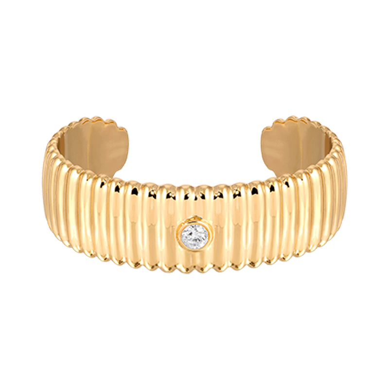 18K Gold Plated Ribbed Crystal Cuff