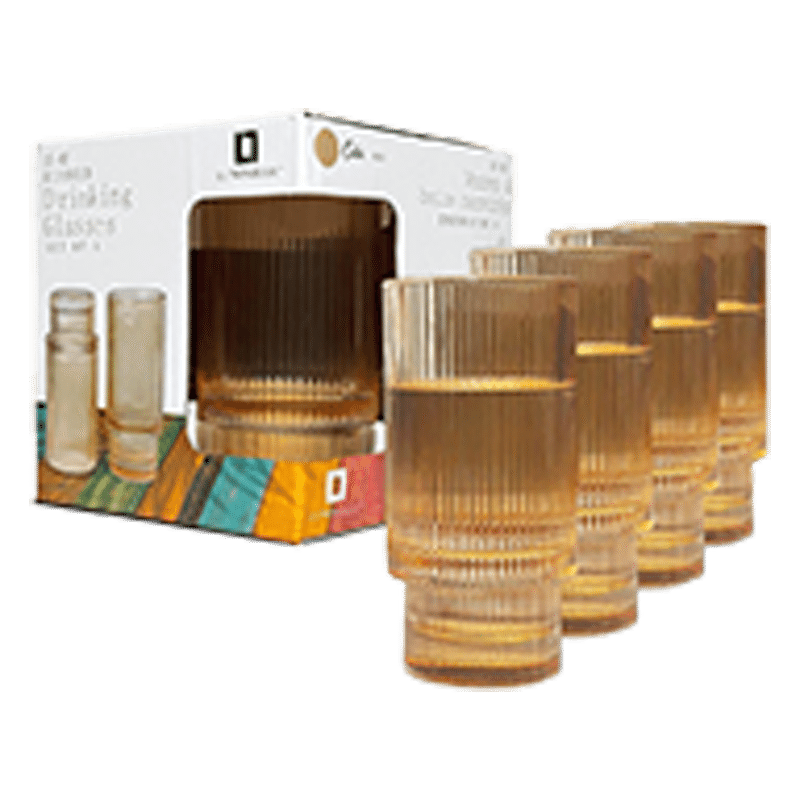 4 Piece Ribbed Drinking Glass Set