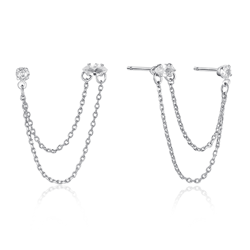 Double Piercing Chain Dangle Earrings