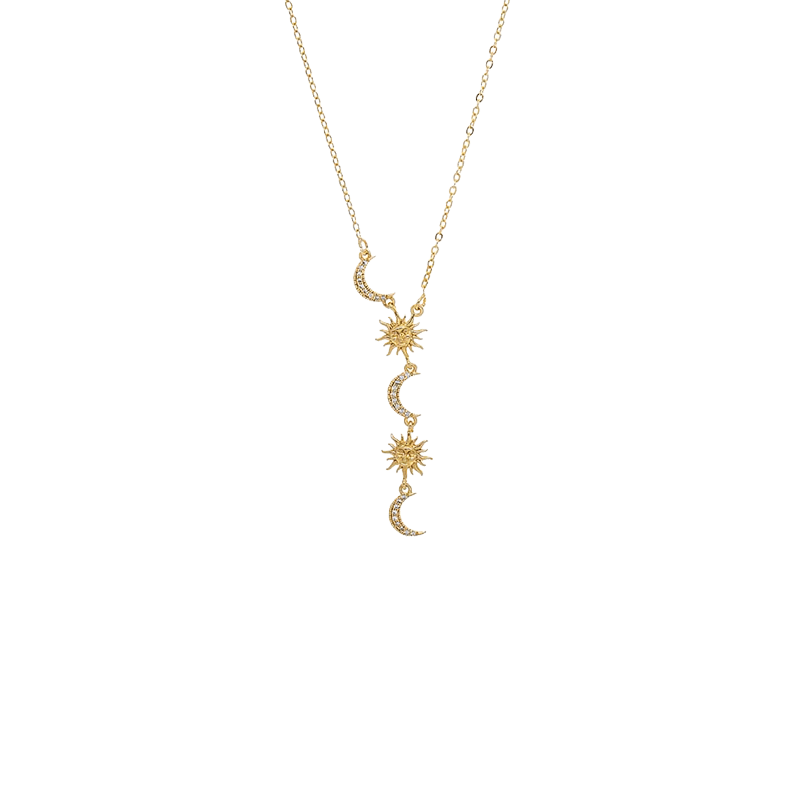 Pave Starburst & Crescent Drop Charm Necklace
