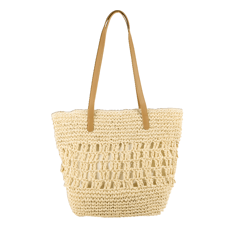 Woven Tote Bag with Leather Strap