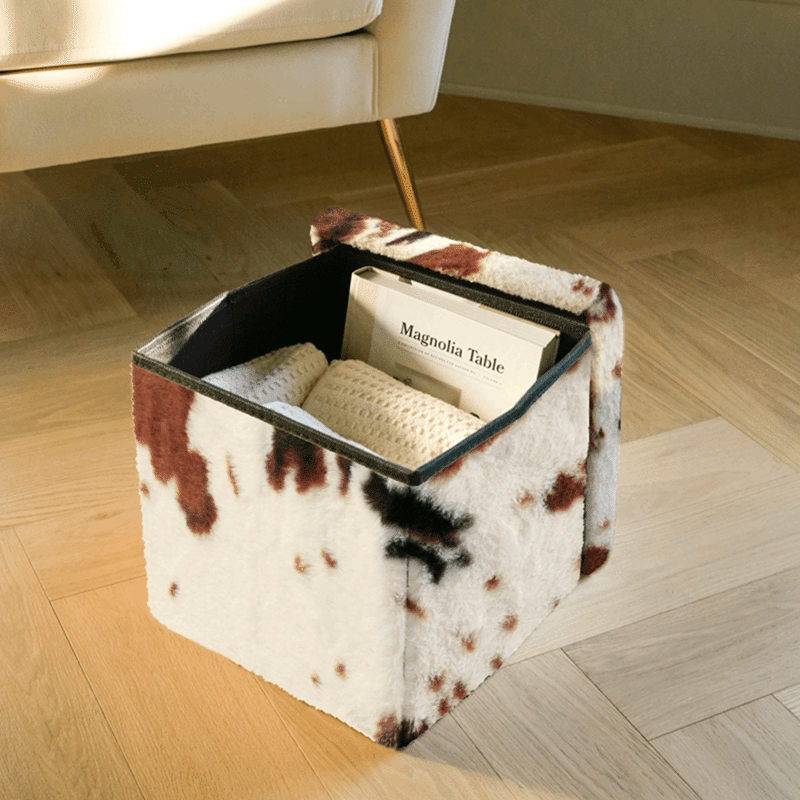 Brown/White Cowhide 3 in 1 Storage Ottoman