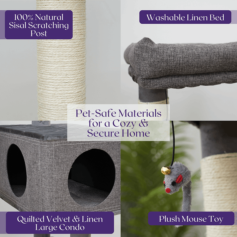 Yara 49" Linen & Sisal 7 Level Cat Tree