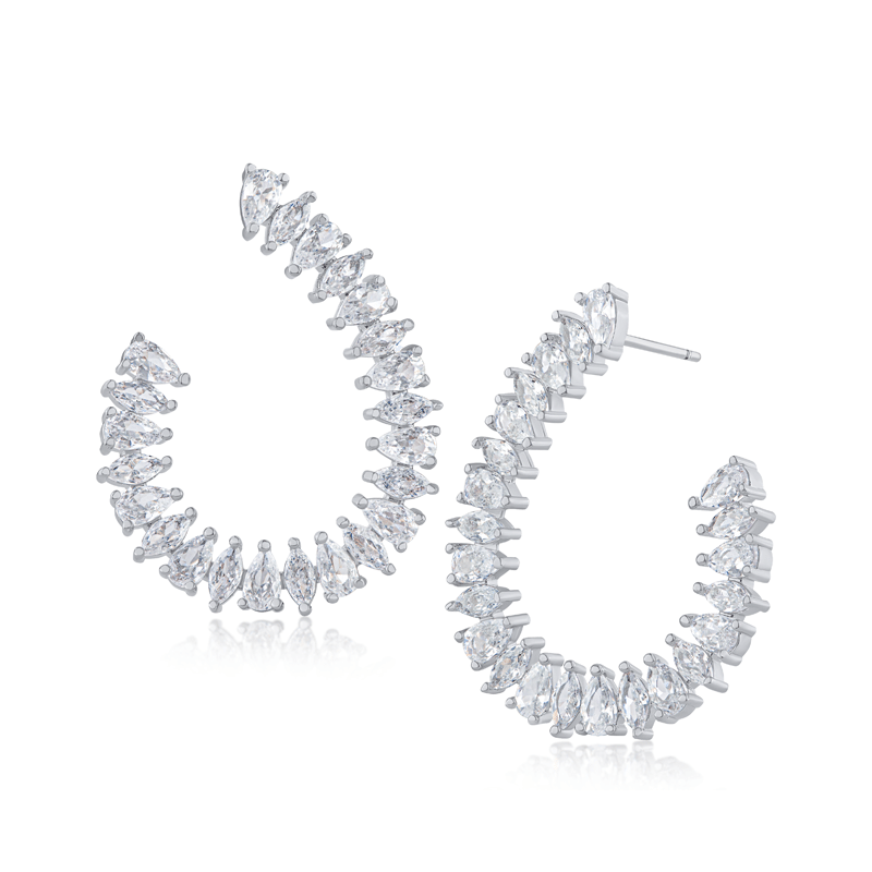 14 CTTW Pear & Marquise Cut CZ Curved Trend Earrings
