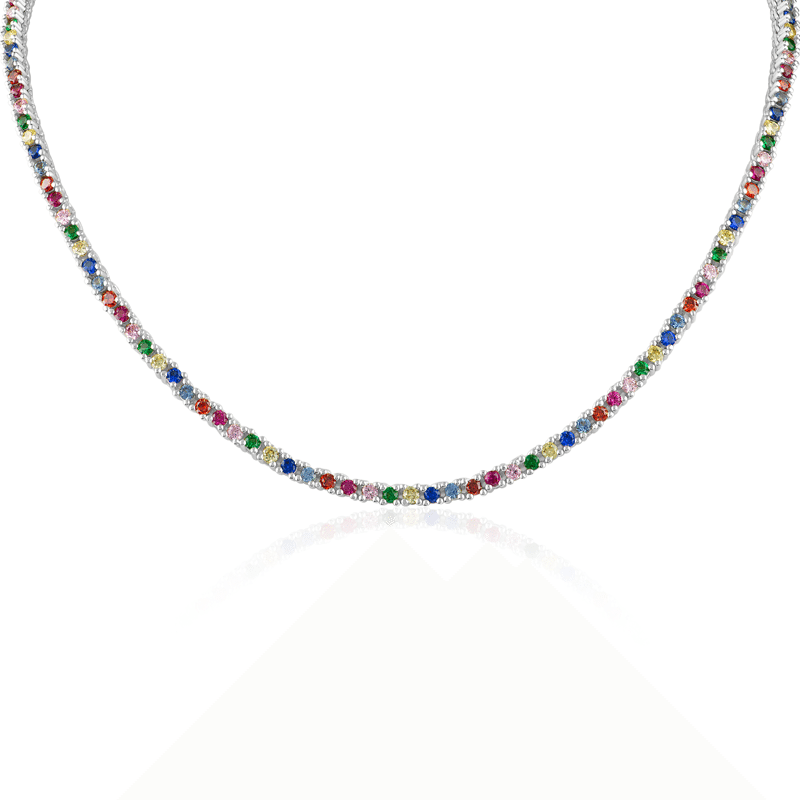 20 CTTW Round Cut CZ Multi-Color Tennis Necklace