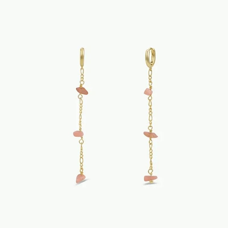 18K Gold Plated Raw Gemstone Chain Drop Earring