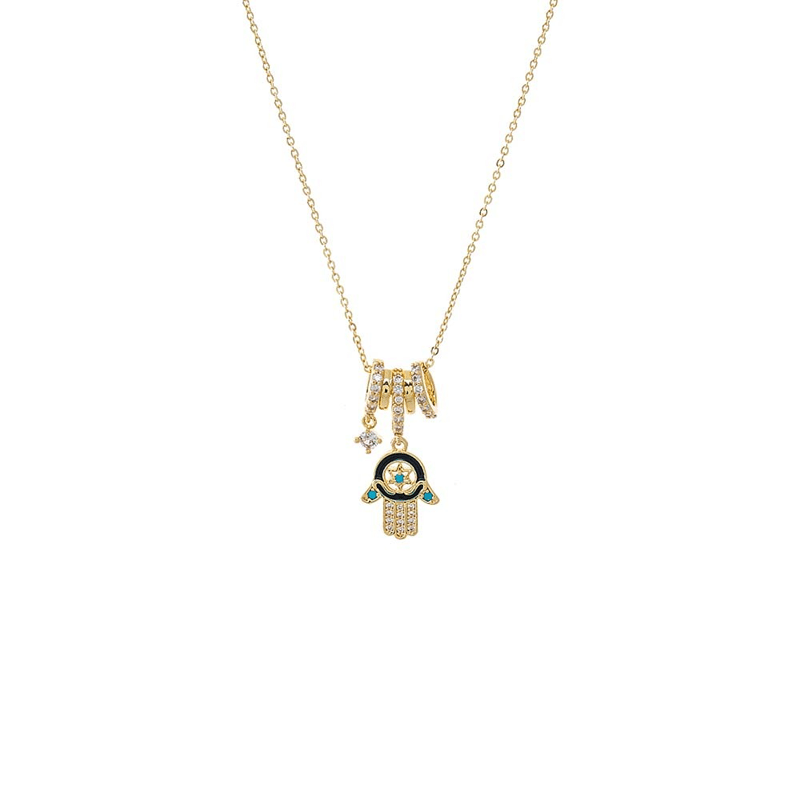 Pave & Enamel Hamsa Dangling Charm Necklace