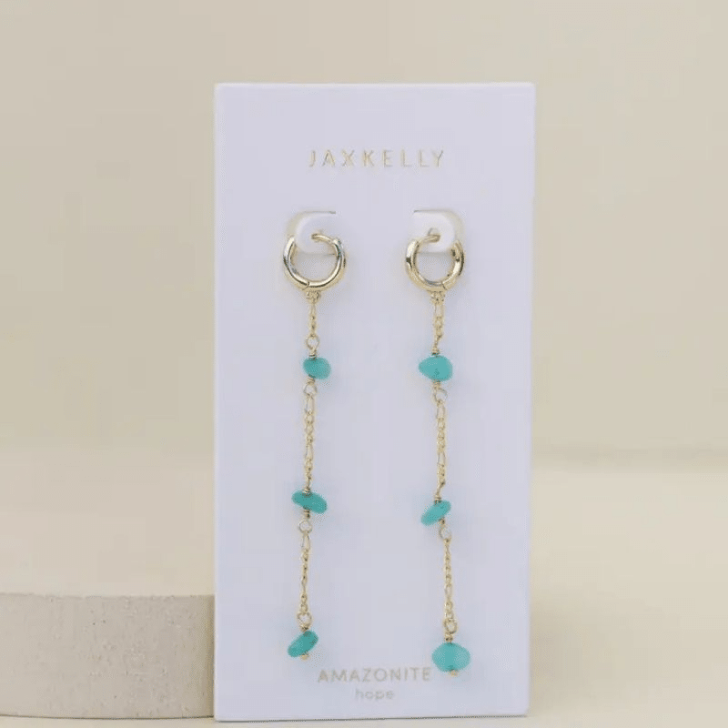 18K Gold Plated Raw Gemstone Chain Drop Earring