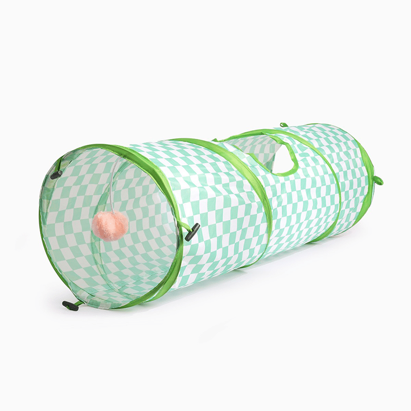 Green Plaid Cat Tunnel