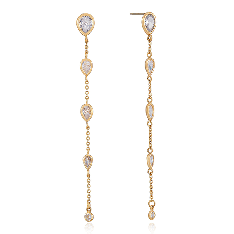 18K Gold Plated Dainty Bezel Crystal Earrings
