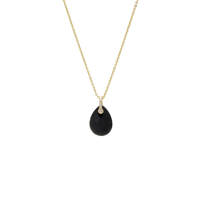 Pave Teardrop Natural Stone Pendant Necklace