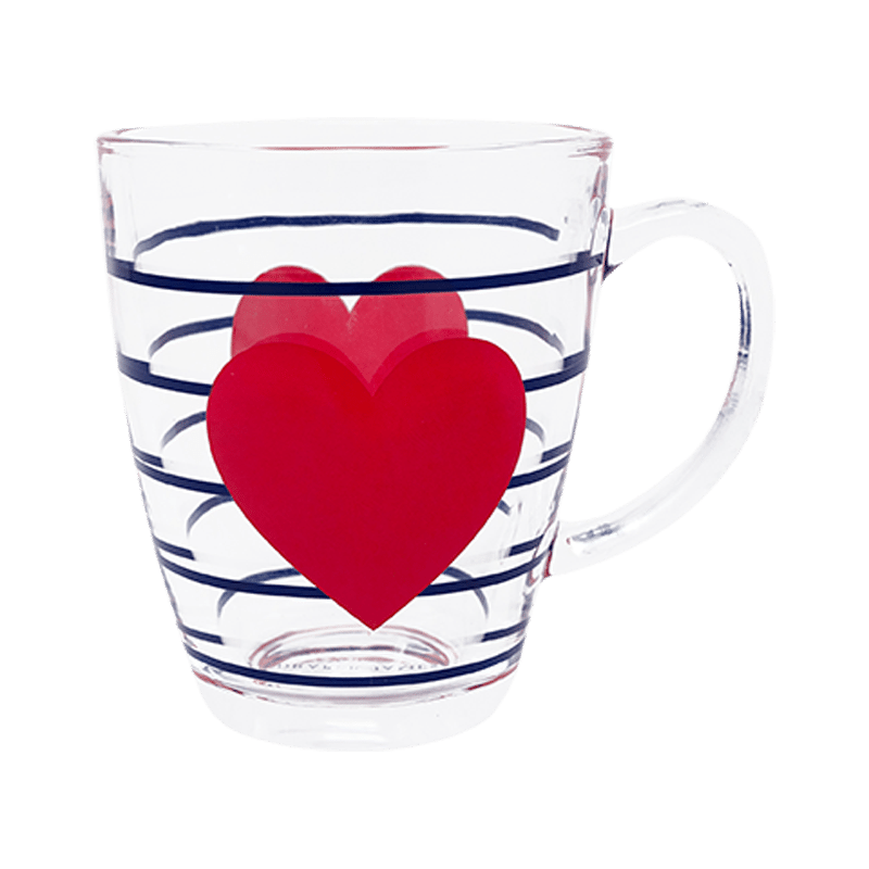 Glass Mug, Navy Stripes with Heart