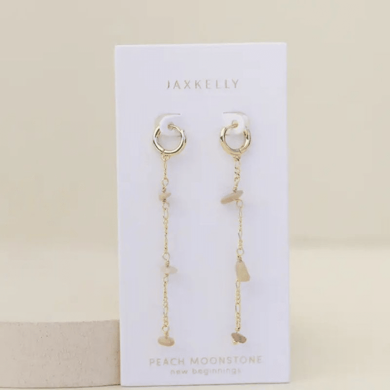 18K Gold Plated Raw Gemstone Chain Drop Earring