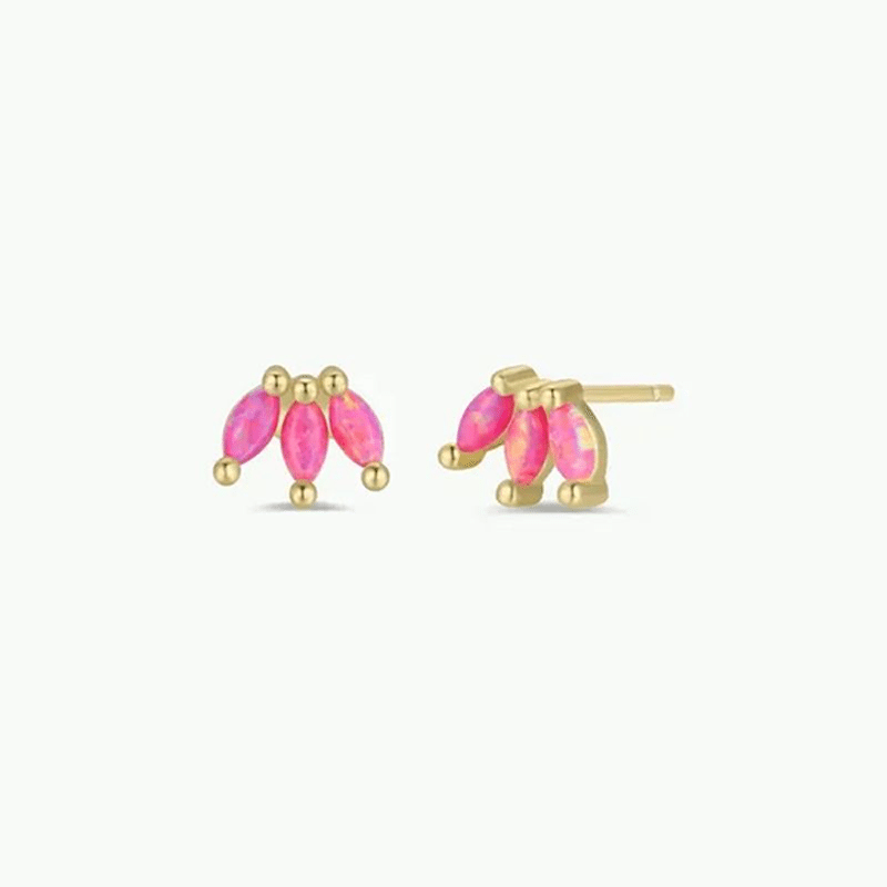 18K Gold Plated Opal Crown Stud Earring