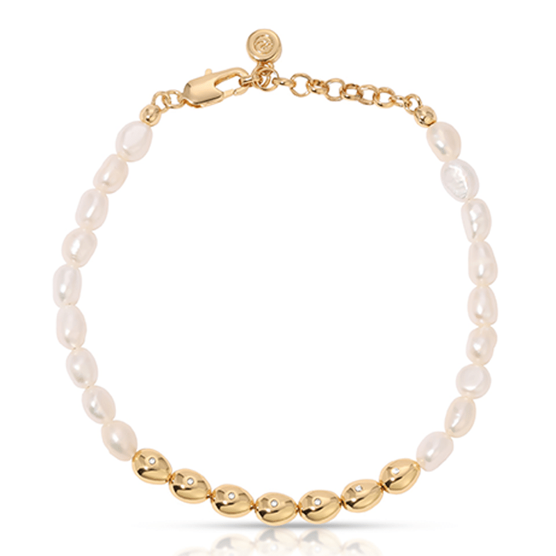 18K Gold Plated Freshwater Pearl Polished Pebble Bracelet
