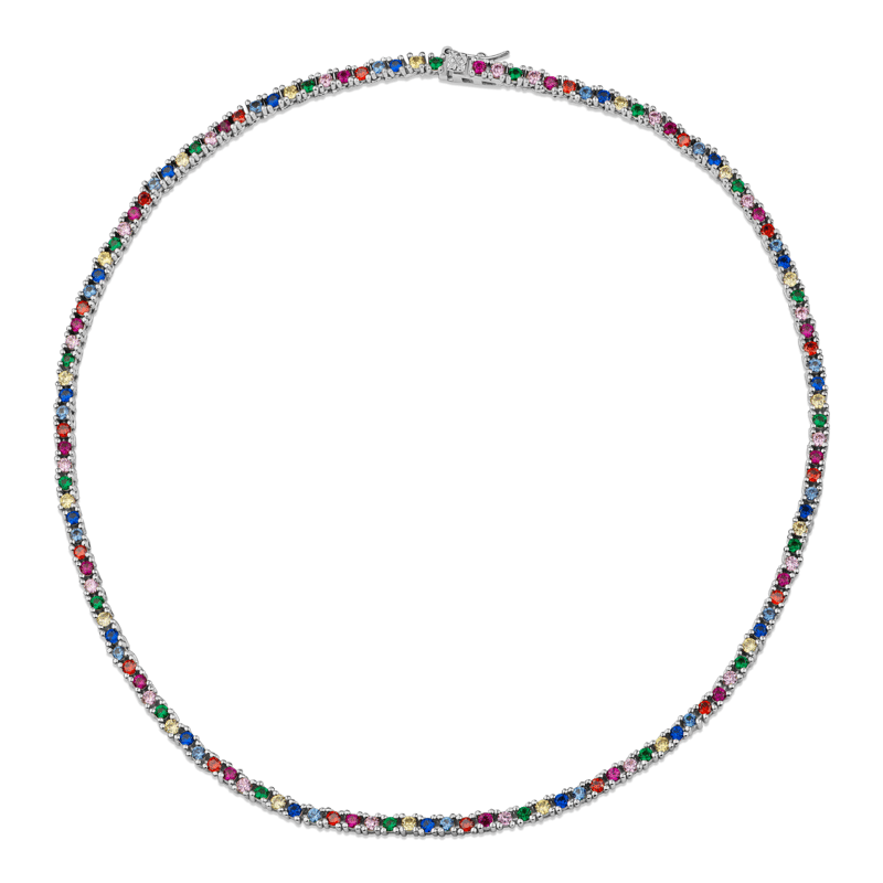 20 CTTW Round Cut CZ Multi-Color Tennis Necklace