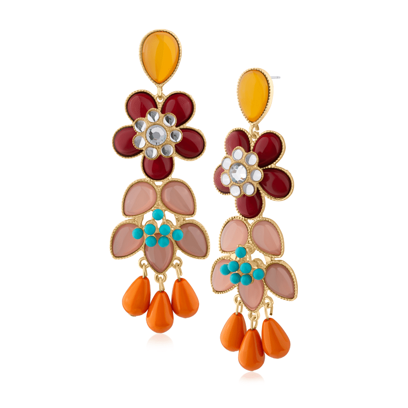 Multi-Color Flower Tassel Earrings