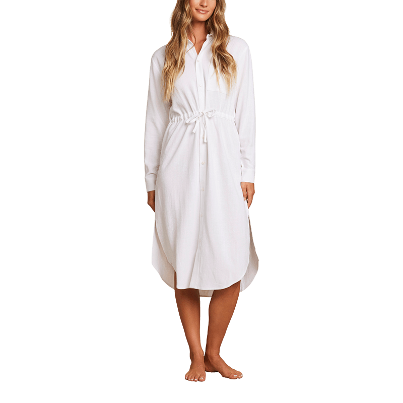 Linen Blend Cinched Shirtdress