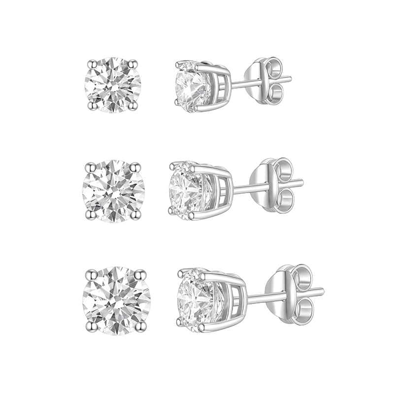Sterling Silver Round Stud Earrings (3 Pack)