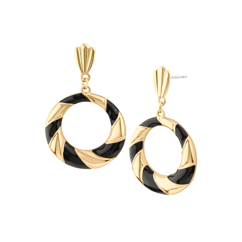 Gold Plated Striped Enamel Drop Earrings