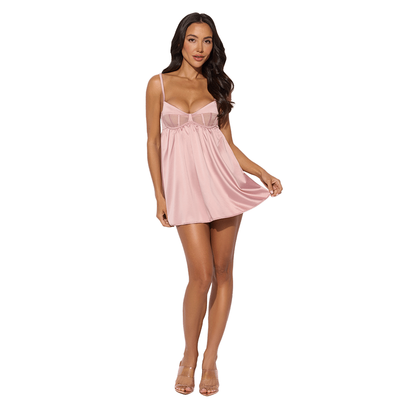 Brigeta Satin Corsetted Babydoll & G-String Set