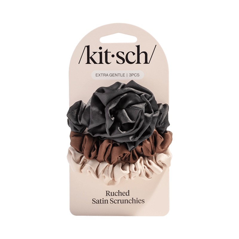 Rosette Ruched Satin Scrunchies 3pc Set