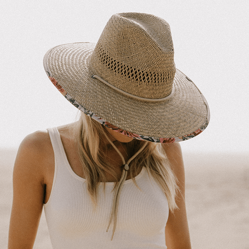 Straw Lifeguard Hat with Printed Brim