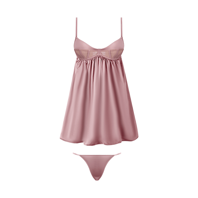Brigeta Satin Corsetted Babydoll & G-String Set