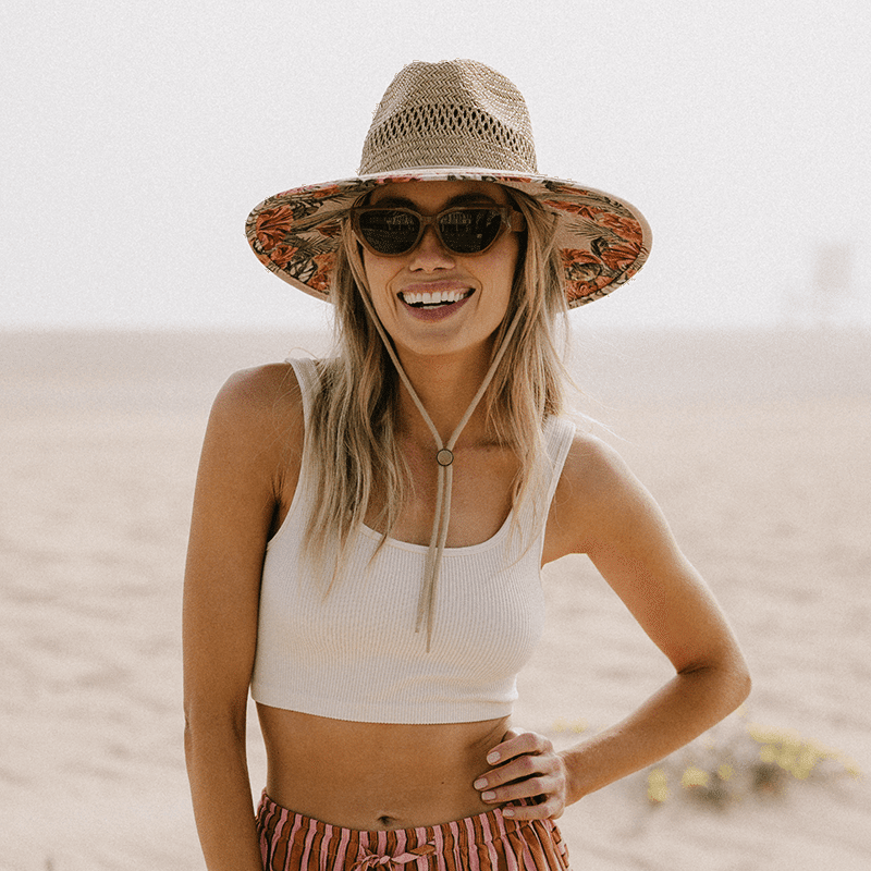 Straw Lifeguard Hat with Printed Brim