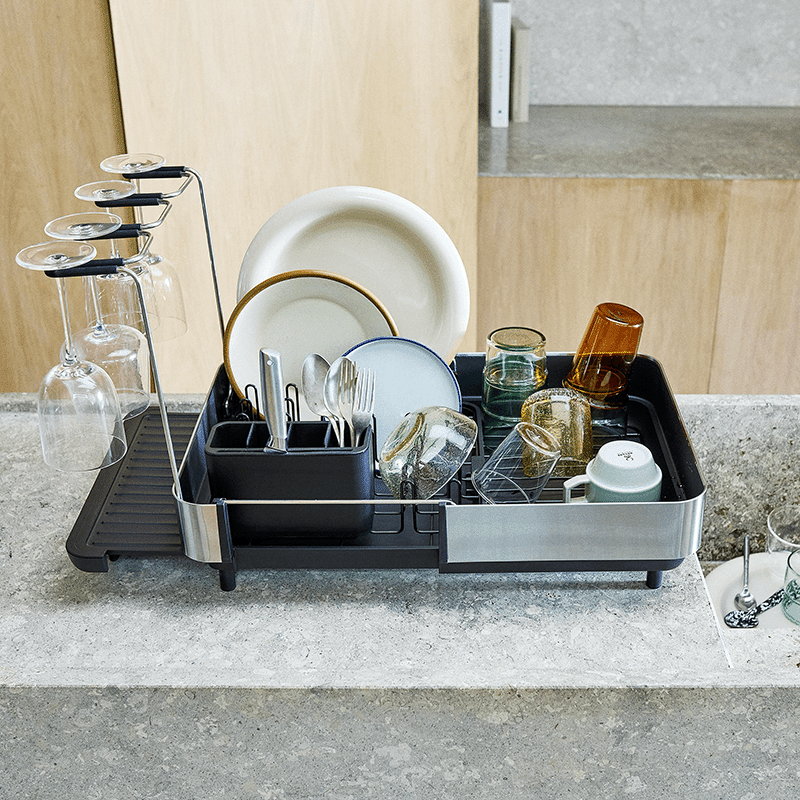 Extend Steel Plus Expandable Dish Rack with Wine Glass Rack