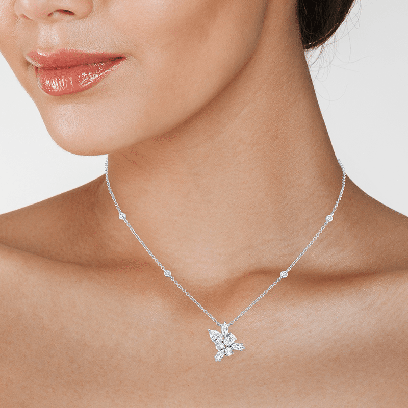Pear & Marquis CZ Burst Pendant on Station Chain Necklace