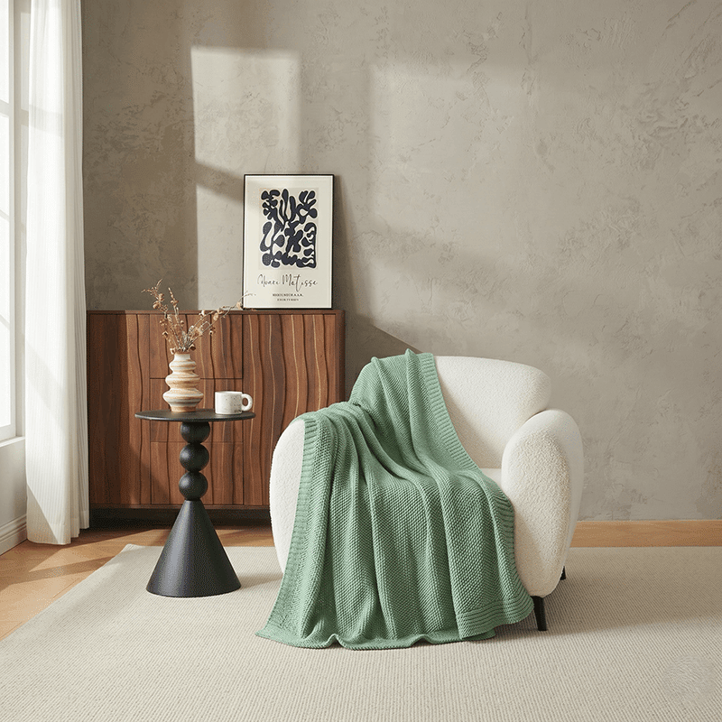 Soft Cozy Cable Knit Throw - Sage Green