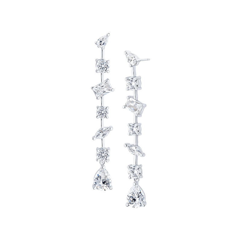 Multi Shape CZ Bar Spaced Linear Earrings