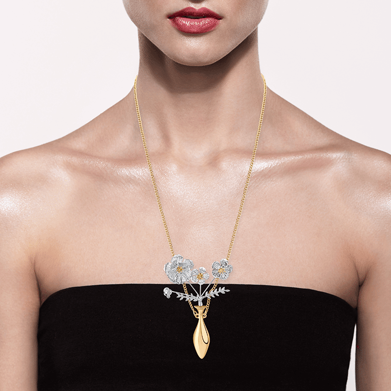 Floral Bouquet Vase Opera Length Necklace